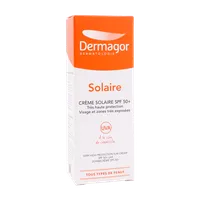 ضد آفتاب بی رنگ SPF50 درماگور پوست خشک | Very Hight Protection Sunscreen Cream SPF50 for Dry to Normal Skin - Dermagor
