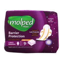 نوار بهداشتی مولپد بزرگ نیمه ضخیم ویژه با نوارهای ضد نشت | Maxi Large Sanitary Pad with Leak Protection Barriers - Molped 