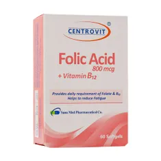 کپسول فولیک اسید و ویتامین ب12 سنتروویت | Folic Acid + Vitamin B12 Softgel - Centrovit