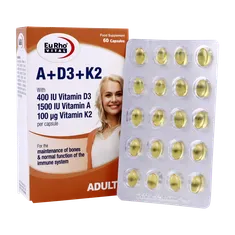 کپسول ویتامین A+D3+K2 یورویتال | A + D3 + K2 Capsule - EuRho VITAL