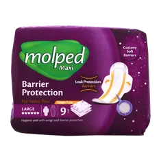 نوار بهداشتی مولپد بزرگ نیمه ضخیم ویژه با نوارهای ضد نشت | Maxi Large Sanitary Pad with Leak Protection Barriers - Molped 