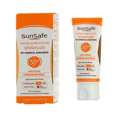 فلوئید ضد آفتاب فیزیکال SPF50 سان سیف پوست حساس | Physical Non-tinted Sunblock Fluid SPF 50 for Sensitive Skin - Sun Safe 