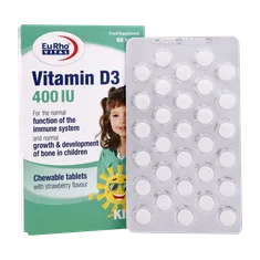 قرص جویدنی ویتامین دی 400 یوروویتال |  Vitamin D3 400 UI - EuRho VITAL
