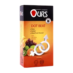 کاندوم تاخیری Dot Beat اورز 12 عددی | Ours Dot Beat Professional Delay, Dotted, Mixed Fruit Flavored Candoms 12 Pcs