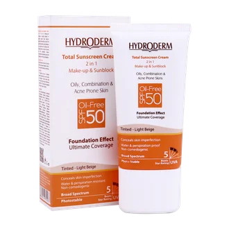 تصویر ضد آفتاب کرم پودری 2 در 1 رنگی SPF50 هیدرودرم پوست چرب