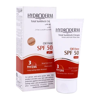 تصویر ضد آفتاب فاقد چربی رنگی پوست چرب SPF50 هیدرودرم 