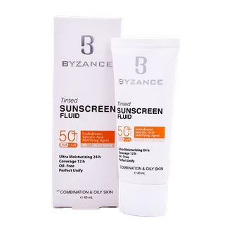 تصویر فلوئید ضد آفتاب رنگی SPF50 پوست چرب بیزانس