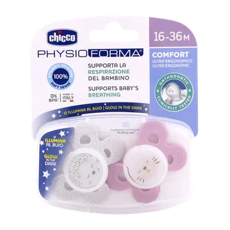 تصویر پستانک فیزیو کامفورت چیکو شبرنگ دختران 16 تا 36 ماهگی 2 عددی