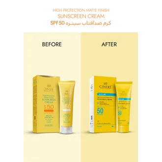 تصویر ضد آفتاب بی رنگ پوست چرب SPF50 مات فینیش سینره