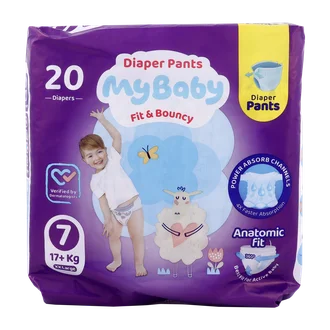 تصویر پوشک شورتی کانال دار سایز 7 مای بیبی 20 عددی