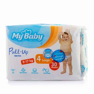 تصویر پوشک شورتی مای بیبی سایز 4 با دستمال مرطوب